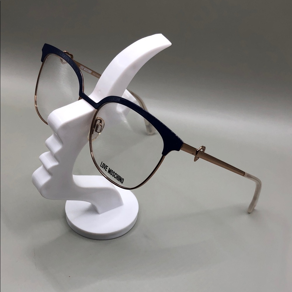 Love Moschino MOL529 SAM-PJP Cat-Eye Glasses Frames Blue Gold Demo Lens
